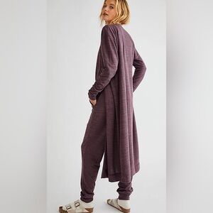 Free People Beach Bicoastal Long Open Cardigan Sweater - Mauve